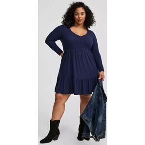 Torrid Mini Jersey Long Sleeve Blue V-Neck Shirtdress